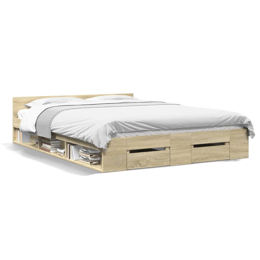 Bed Frame With Drawers Sonoma Oak 150X200 Cm King Size Engineered Wood