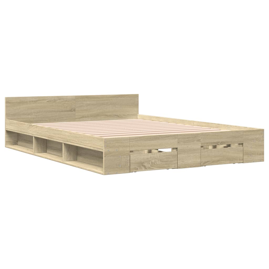 Bed Frame With Drawers Sonoma Oak 150X200 Cm King Size Engineered Wood