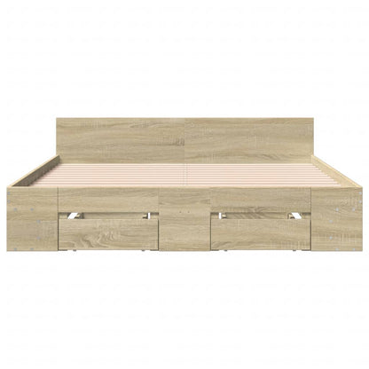 Bed Frame With Drawers Sonoma Oak 150X200 Cm King Size Engineered Wood