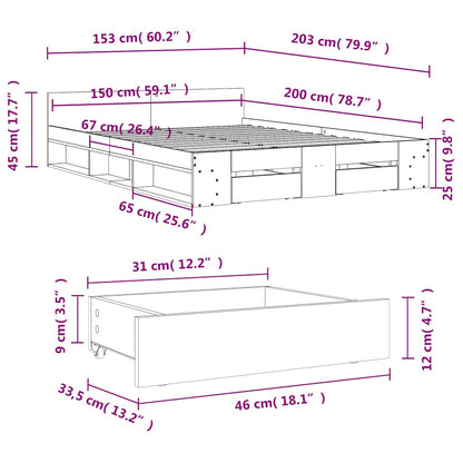 Bed Frame With Drawers Sonoma Oak 150X200 Cm King Size Engineered Wood