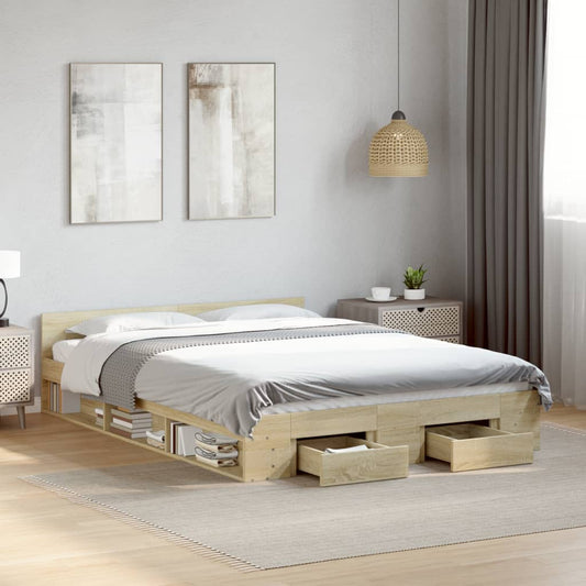 Bed Frame With Drawers Sonoma Oak 150X200 Cm King Size Engineered Wood