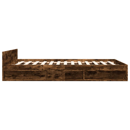 Bed Frame With Drawers Smoked Oak 150X200 Cm King Size Engineered Wood