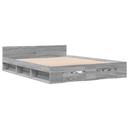 Bed Frame With Drawers Grey Sonoma 150X200 Cm King Size Engineered Wood