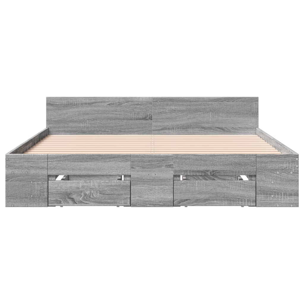 Bed Frame With Drawers Grey Sonoma 150X200 Cm King Size Engineered Wood