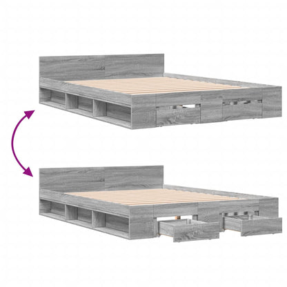 Bed Frame With Drawers Grey Sonoma 150X200 Cm King Size Engineered Wood