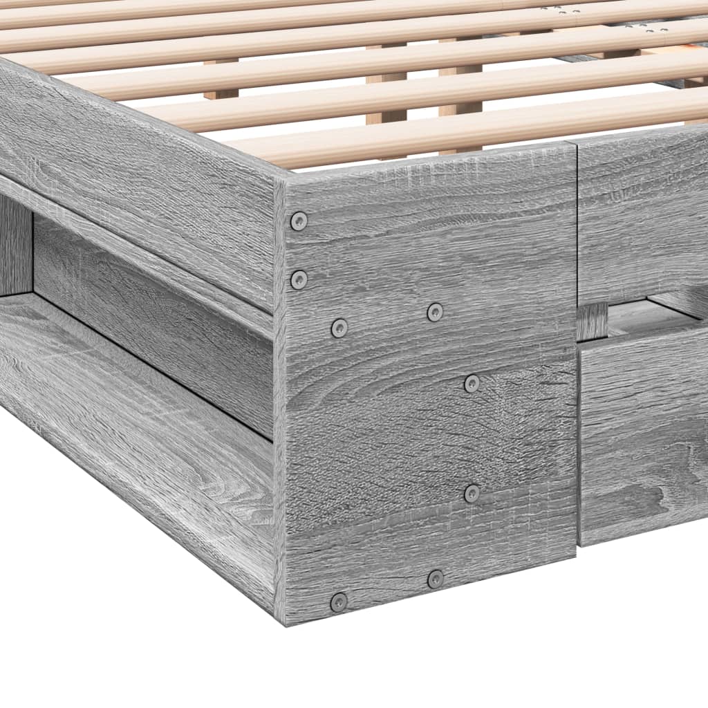 Bed Frame With Drawers Grey Sonoma 150X200 Cm King Size Engineered Wood