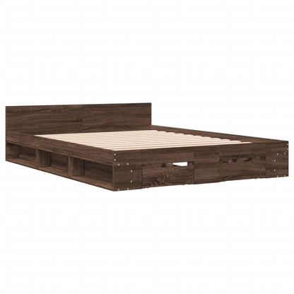 Bed Frame With Drawers Brown Oak 150X200 Cm King Size Engineered Wood