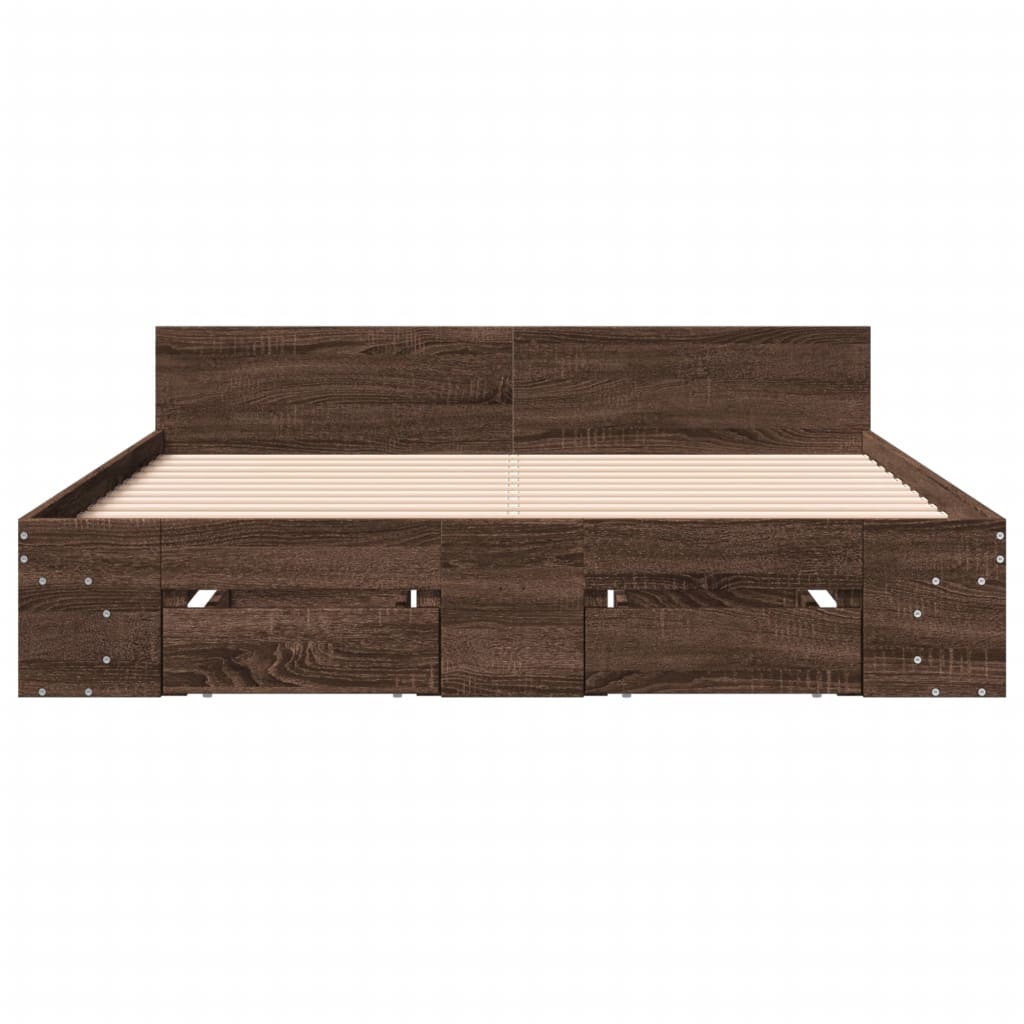 Bed Frame With Drawers Brown Oak 150X200 Cm King Size Engineered Wood