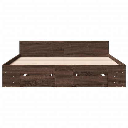 Bed Frame With Drawers Brown Oak 150X200 Cm King Size Engineered Wood