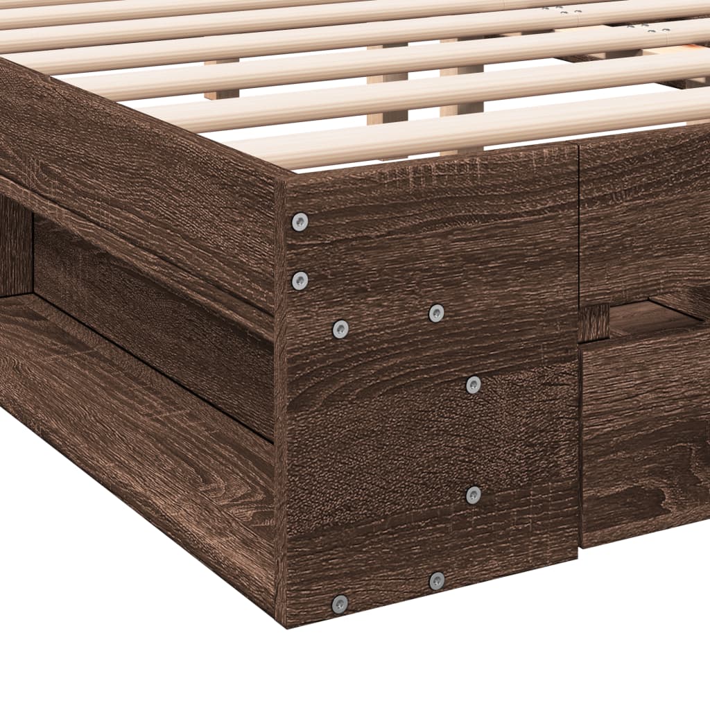 Bed Frame With Drawers Brown Oak 150X200 Cm King Size Engineered Wood