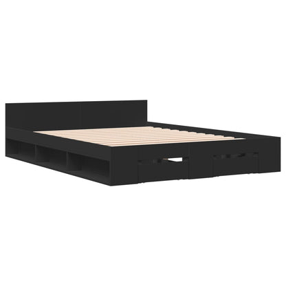 Bed Frame With Drawers Black 135X190 Cm Double Engineered Wood