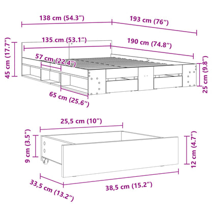 Bed Frame With Drawers Black 135X190 Cm Double Engineered Wood