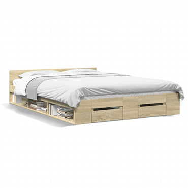 Bed Frame With Drawers Sonoma Oak 135X190 Cm Double Engineered Wood