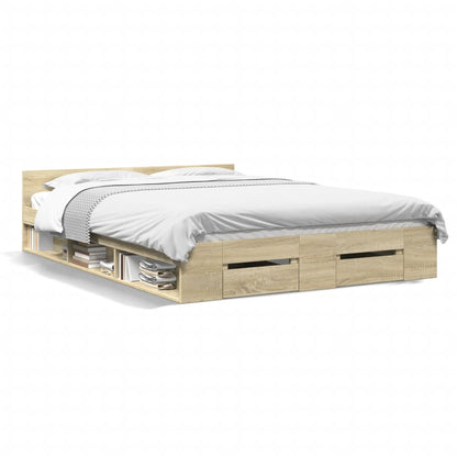 Bed Frame With Drawers Sonoma Oak 135X190 Cm Double Engineered Wood