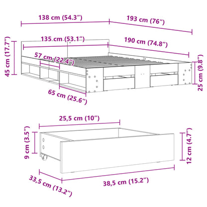 Bed Frame With Drawers Sonoma Oak 135X190 Cm Double Engineered Wood