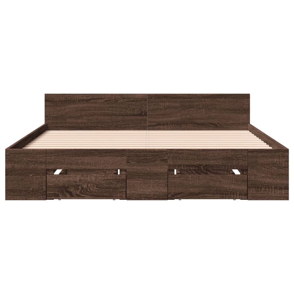 Bed Frame With Drawers Brown Oak 135X190 Cm Double Engineered Wood