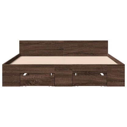 Bed Frame With Drawers Brown Oak 135X190 Cm Double Engineered Wood