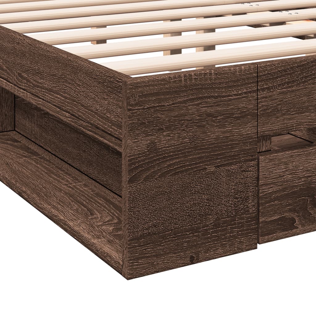 Bed Frame With Drawers Brown Oak 135X190 Cm Double Engineered Wood