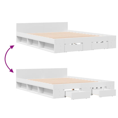 Bed Frame With Drawers Without Mattress White 120X190 Cm Small Double