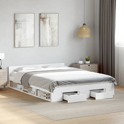 Bed Frame With Drawers Without Mattress White 120X190 Cm Small Double