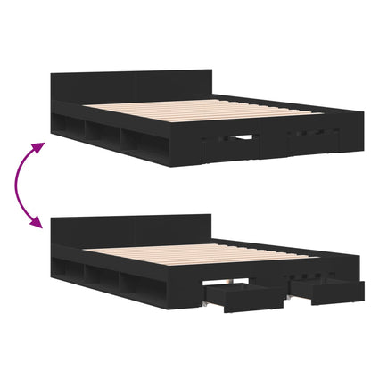 Bed Frame With Drawers Without Mattress Black 120X190 Cm Small Double