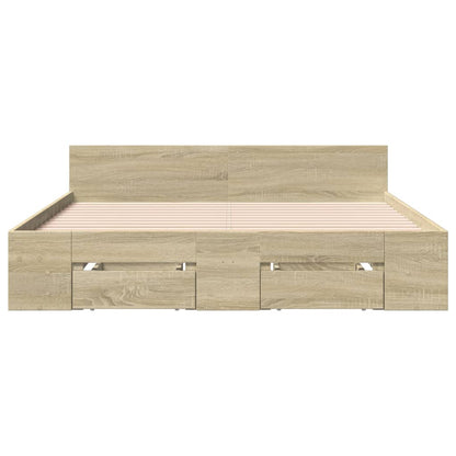 Bed Frame With Drawers Sonoma Oak 120X190 Cm Small Double Engineered Wood