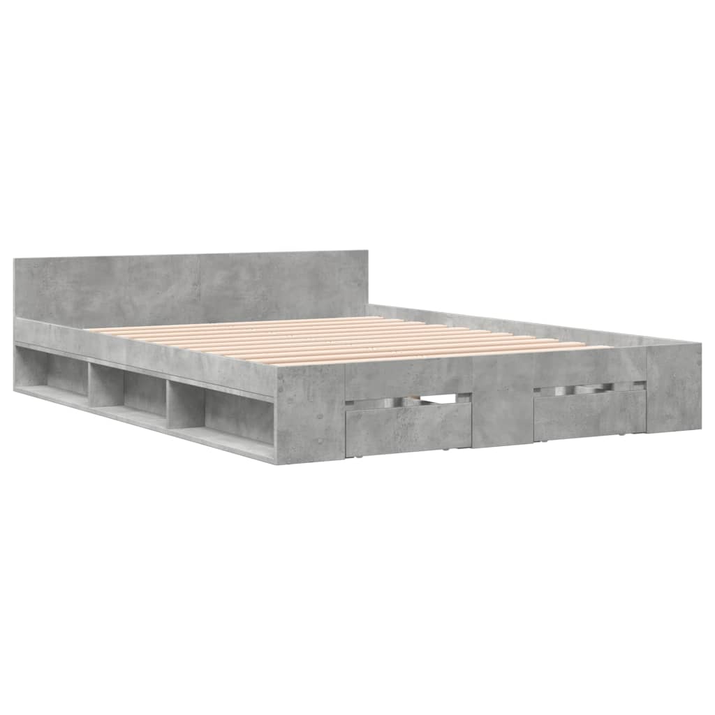 Bed Frame With Drawers Concrete Grey 120X190 Cm Small Double Engineered Wood