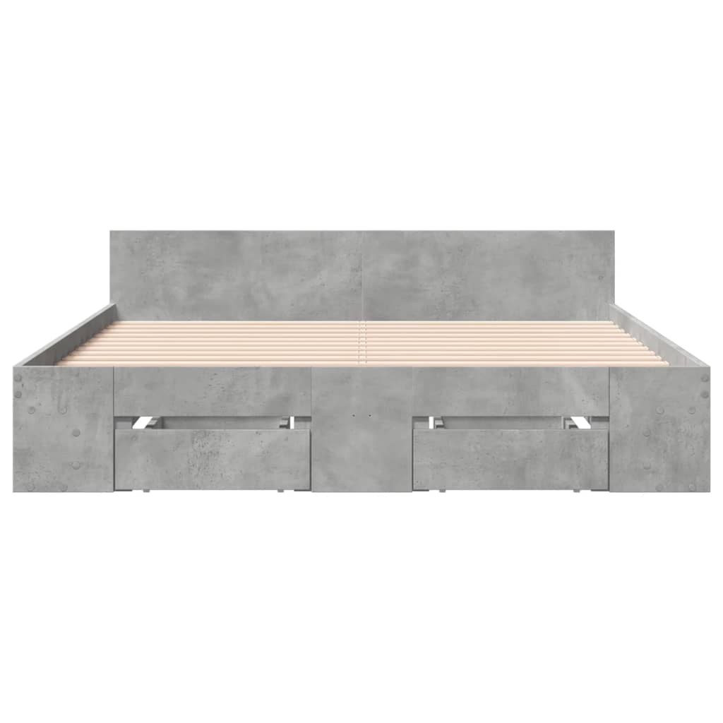 Bed Frame With Drawers Concrete Grey 120X190 Cm Small Double Engineered Wood