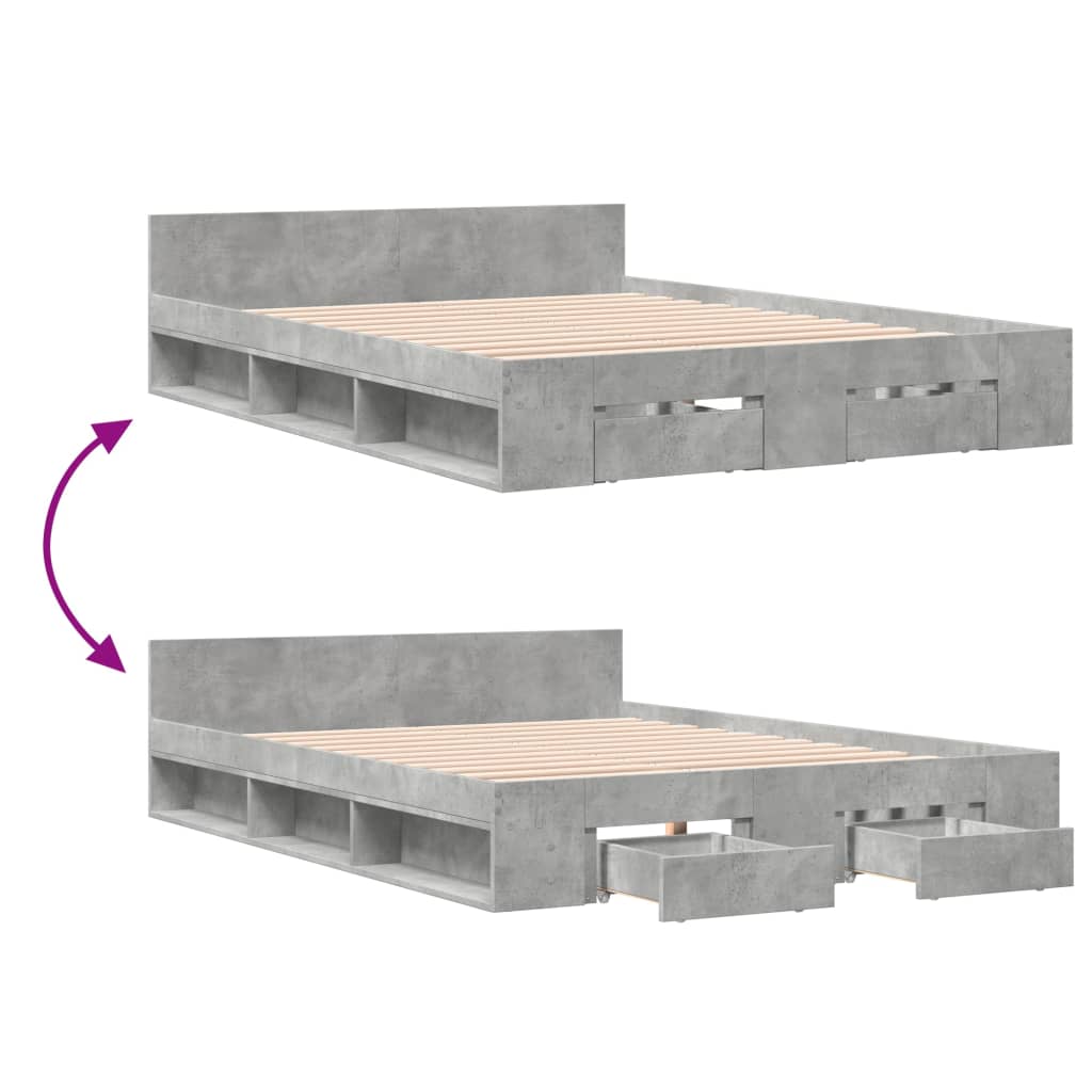 Bed Frame With Drawers Concrete Grey 120X190 Cm Small Double Engineered Wood