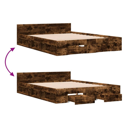 Bed Frame With Drawers Without Mattress Smoked Oak 120X190 Cm Small Double