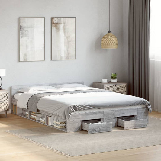 Bed Frame With Drawers Grey Sonoma 120X190 Cm Small Double Engineered Wood