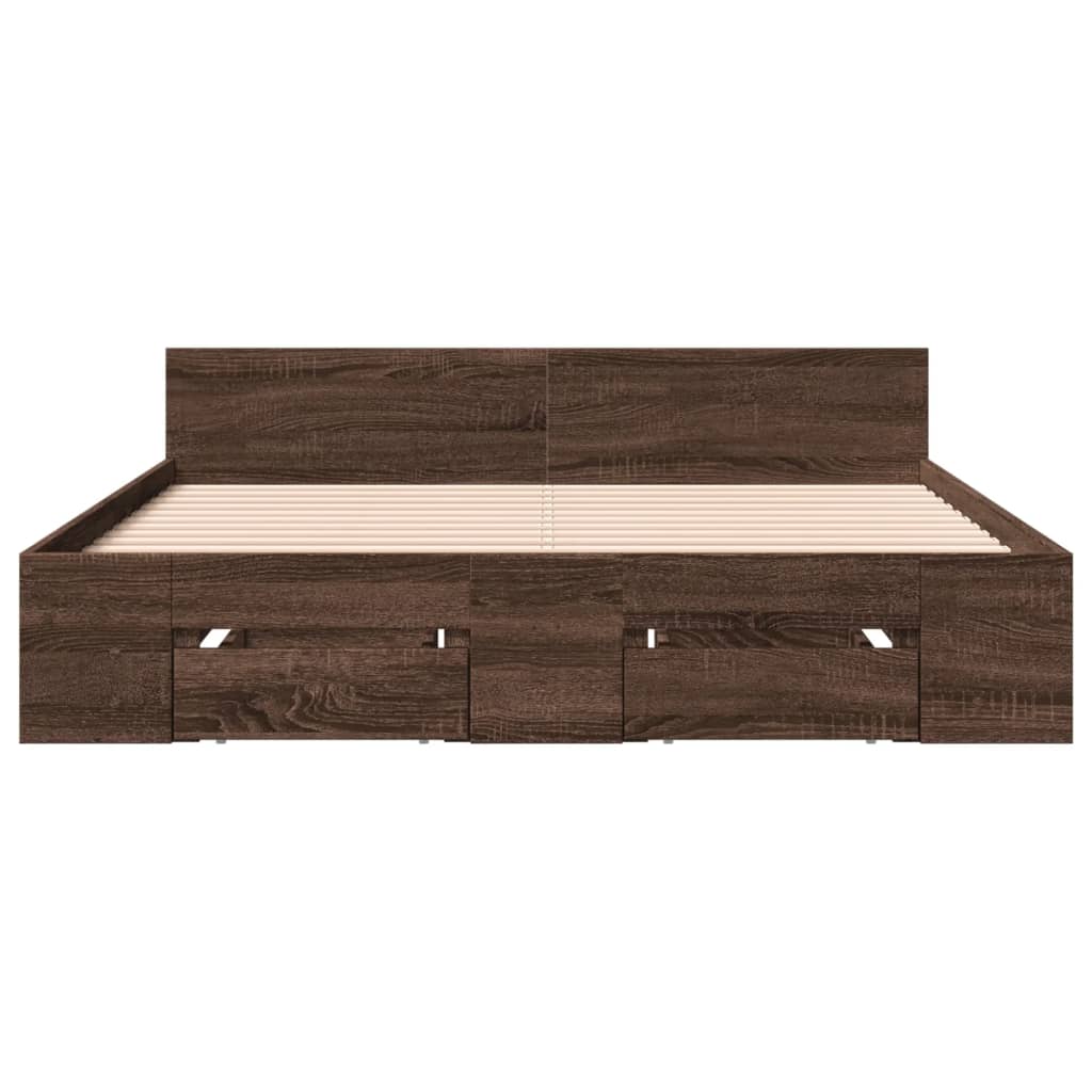 Bed Frame With Drawers Without Mattress Brown Oak 120X190 Cm Small Double