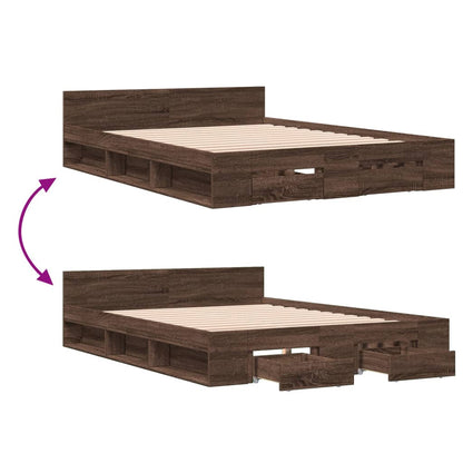 Bed Frame With Drawers Without Mattress Brown Oak 120X190 Cm Small Double