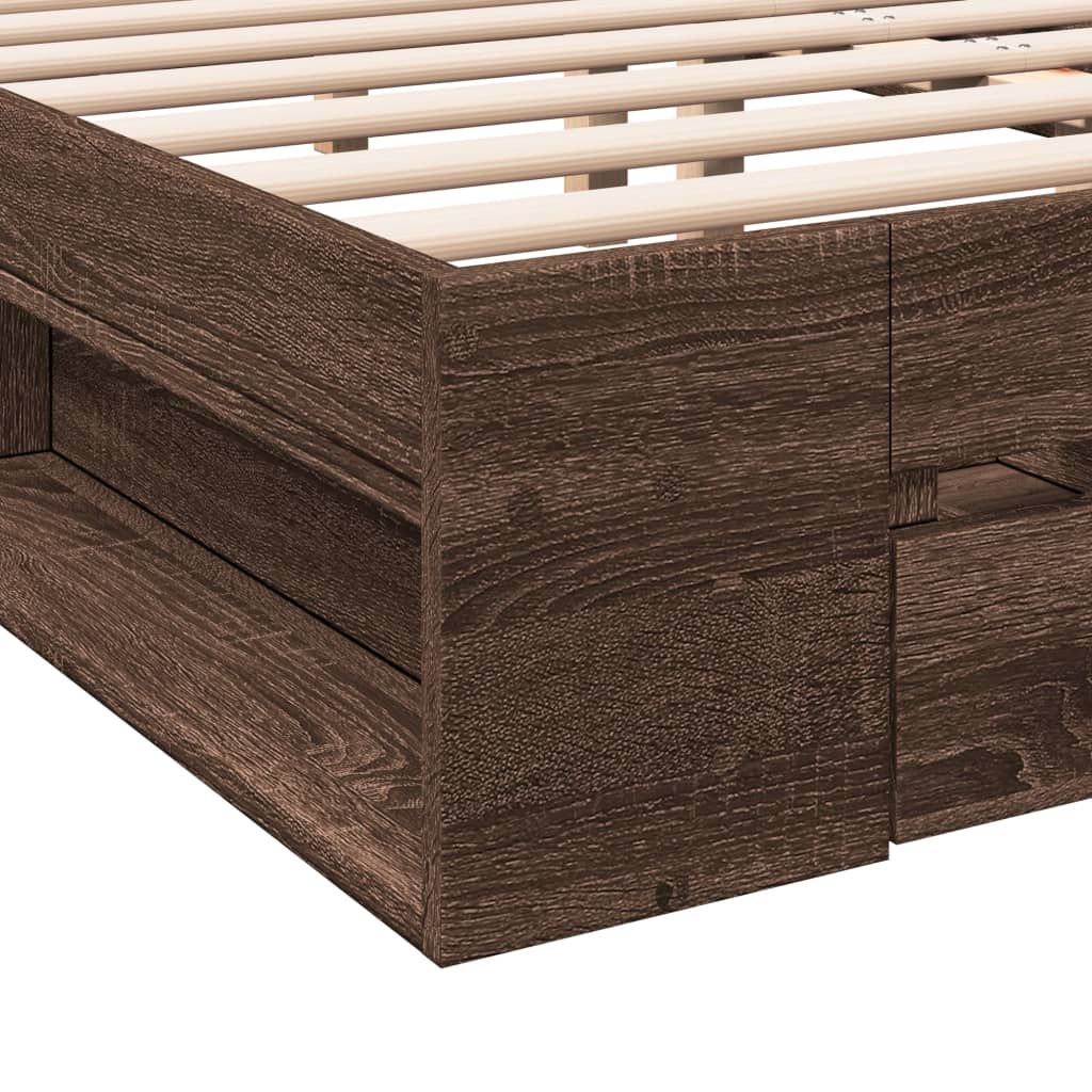 Bed Frame With Drawers Without Mattress Brown Oak 120X190 Cm Small Double