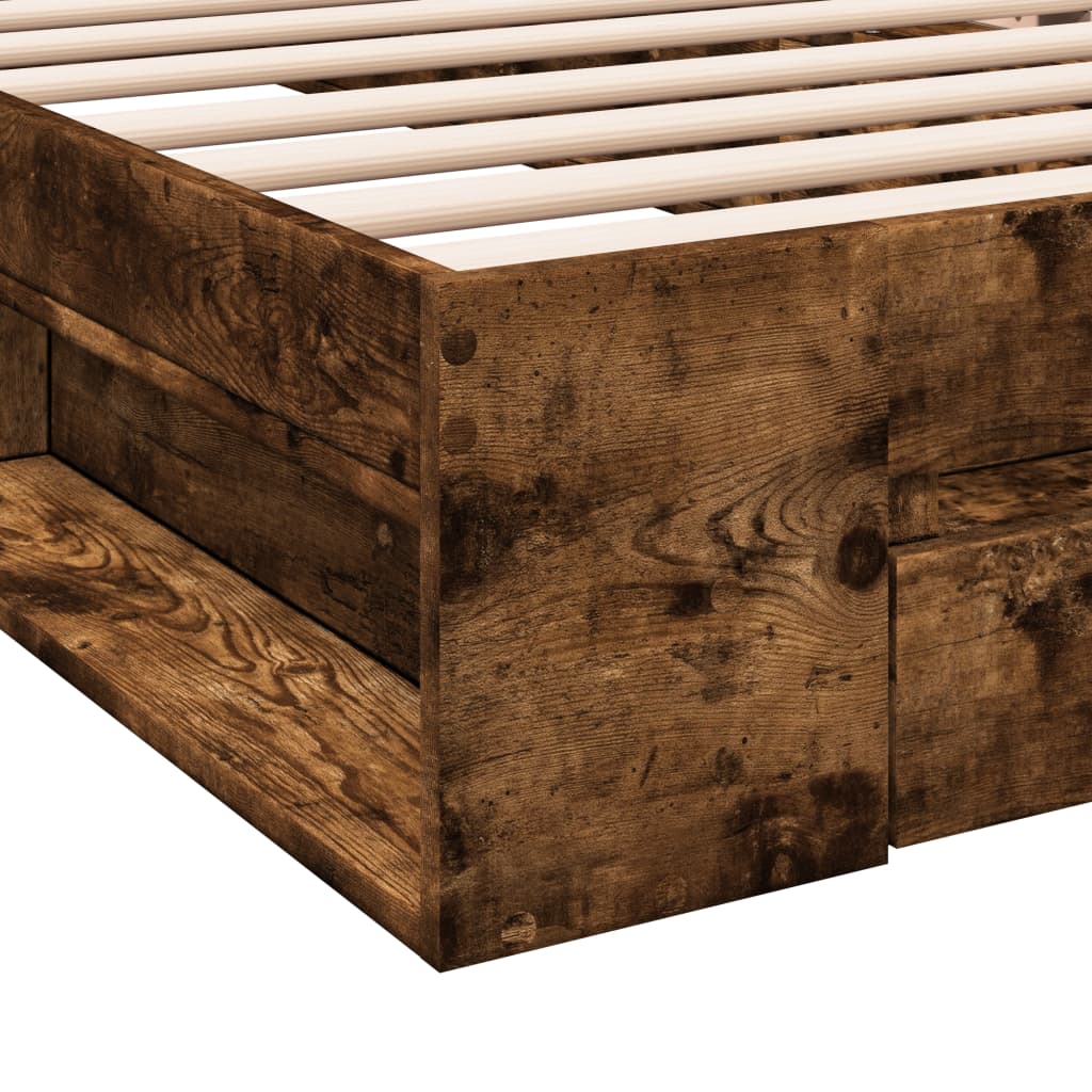 Bed Frame With Drawer Smoked Oak 90X190 Cm Single Engineered Wood