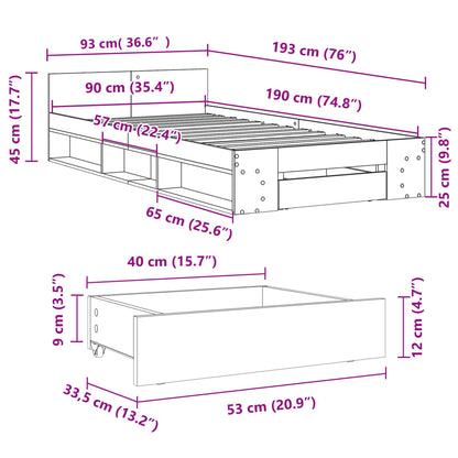 Bed Frame With Drawer Smoked Oak 90X190 Cm Single Engineered Wood