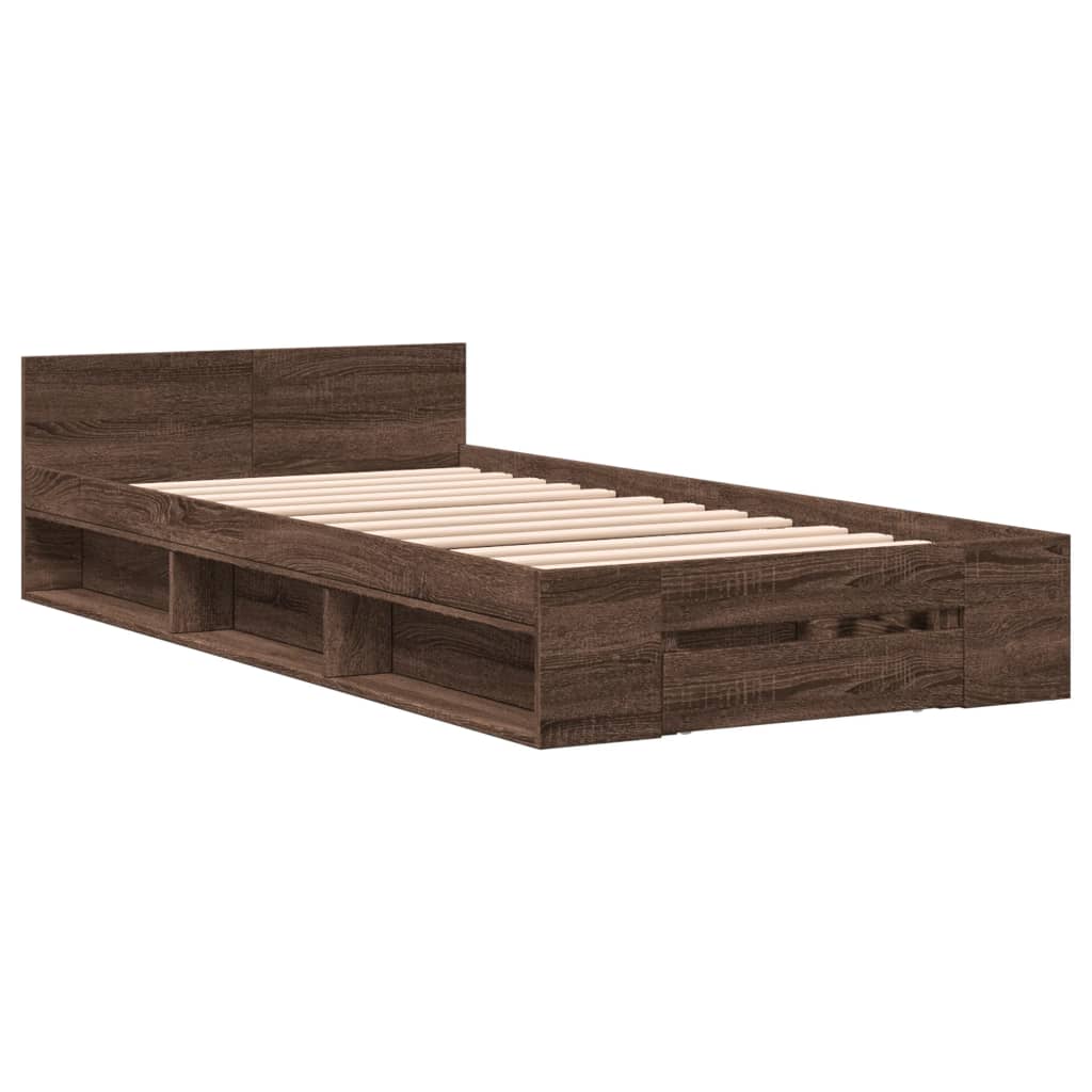 Bed Frame With Drawer Brown Oak 90X190 Cm Single Engineered Wood