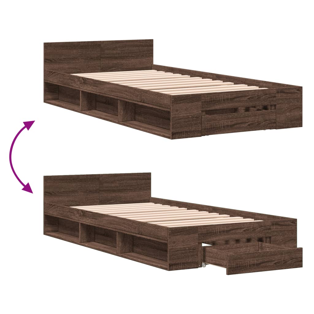 Bed Frame With Drawer Brown Oak 90X190 Cm Single Engineered Wood