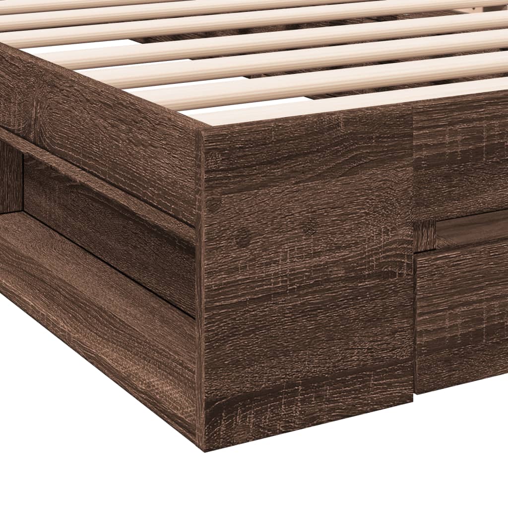 Bed Frame With Drawer Brown Oak 90X190 Cm Single Engineered Wood