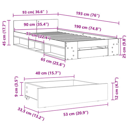 Bed Frame With Drawer Brown Oak 90X190 Cm Single Engineered Wood