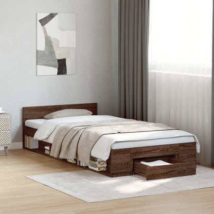 Bed Frame With Drawer Brown Oak 90X190 Cm Single Engineered Wood