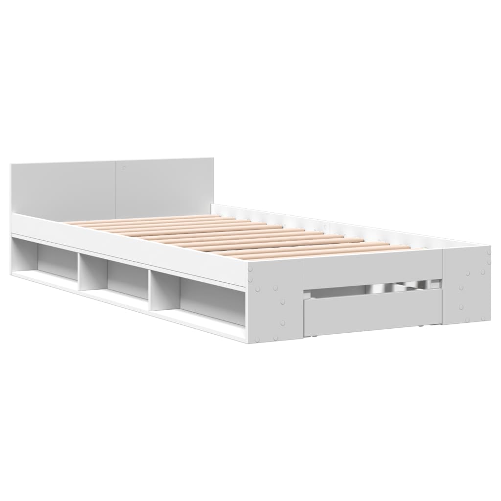 Bed Frame With Drawer White 100X200 Cm Engineered Wood