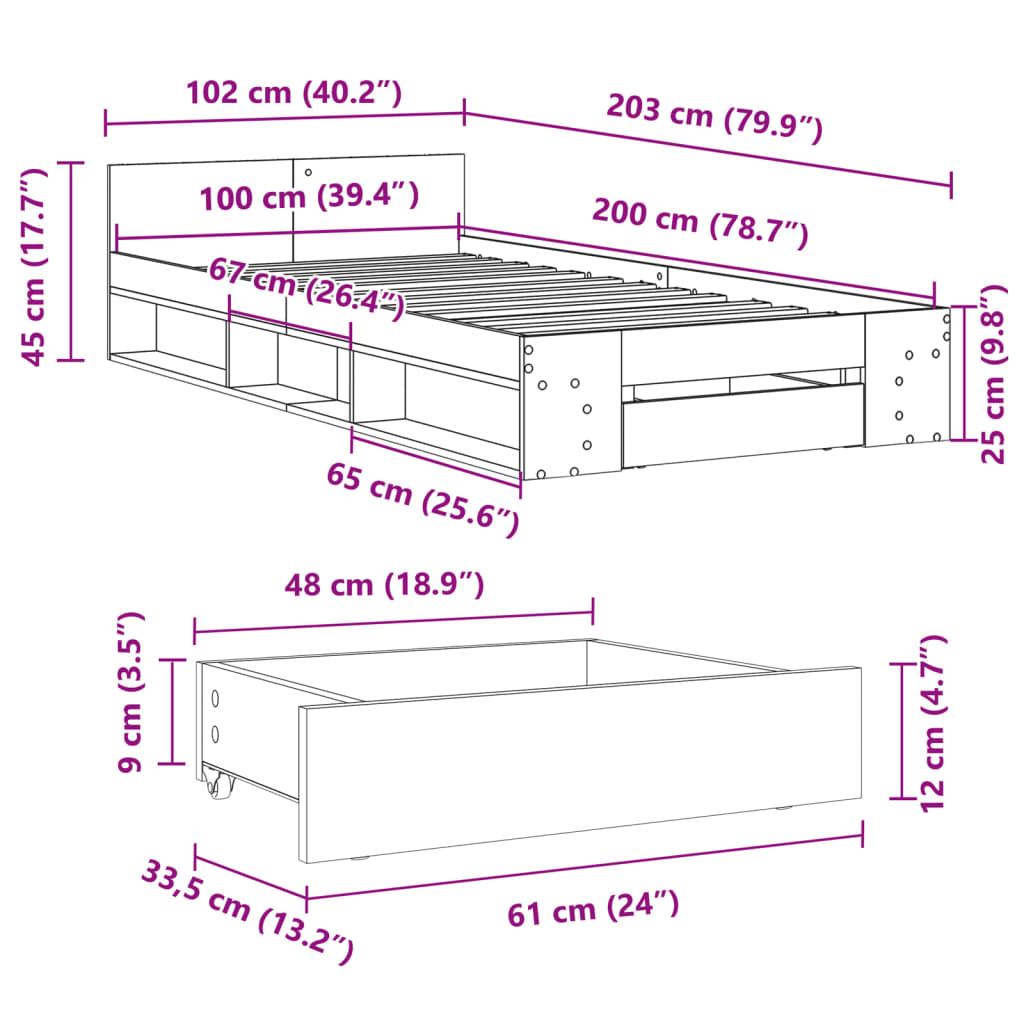 Bed Frame With Drawer White 100X200 Cm Engineered Wood