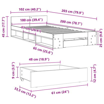 Bed Frame With Drawer White 100X200 Cm Engineered Wood