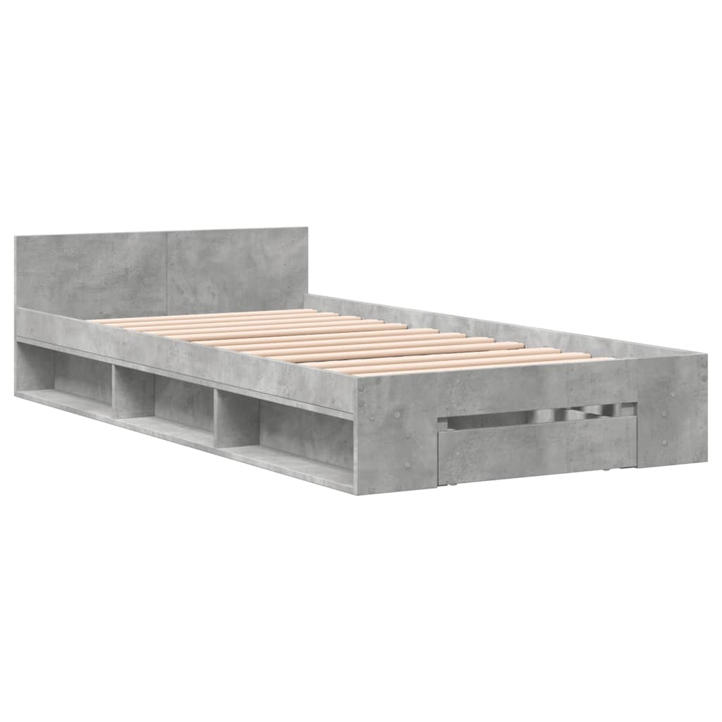 Bed Frame With Drawer Concrete Grey 100X200 Cm Engineered Wood