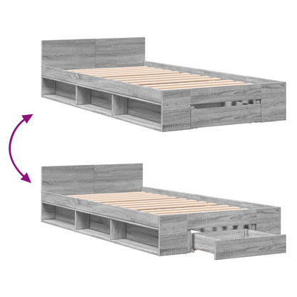 Bed Frame With Drawer Grey Sonoma 100X200 Cm Engineered Wood