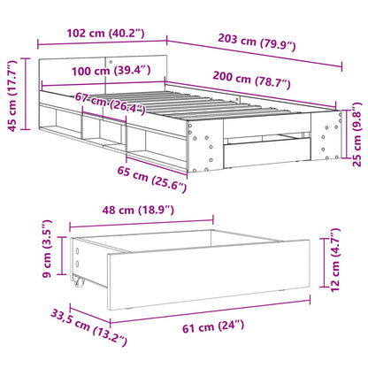 Bed Frame With Drawer Brown Oak 100X200 Cm Engineered Wood