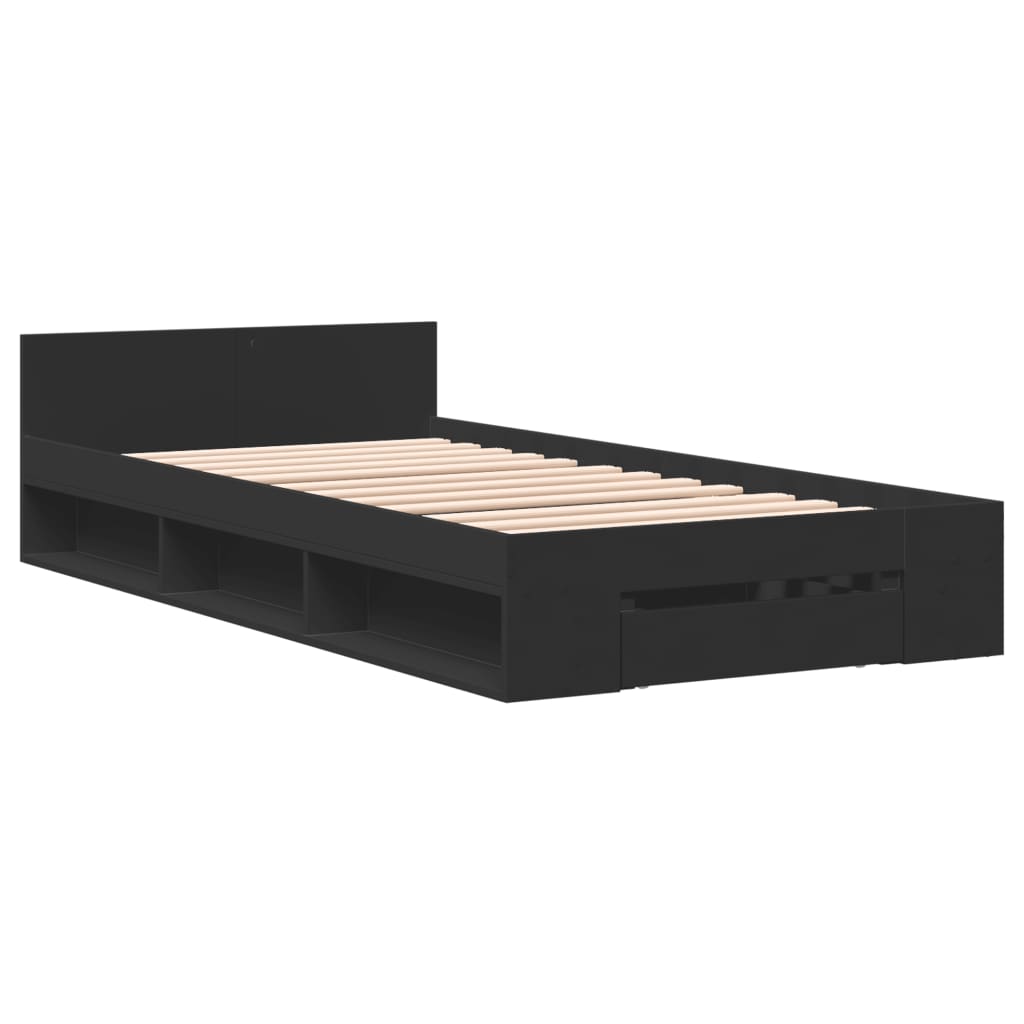 Bed Frame With Drawer Black 75X190 Cm Small Single Engineered Wood