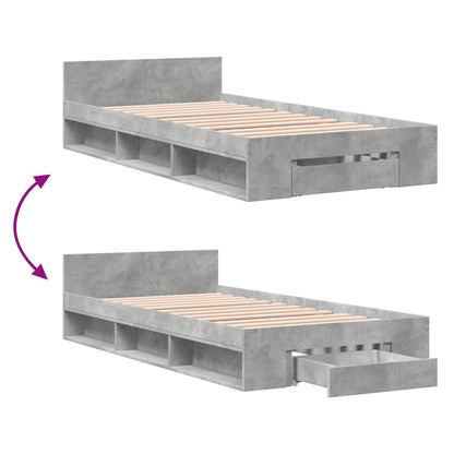 Bed Frame With Drawer Concrete Grey 75X190 Cm Small Single Engineered Wood