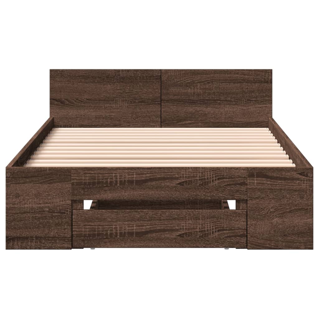 Bed Frame With Drawer Brown Oak 75X190 Cm Small Single Engineered Wood